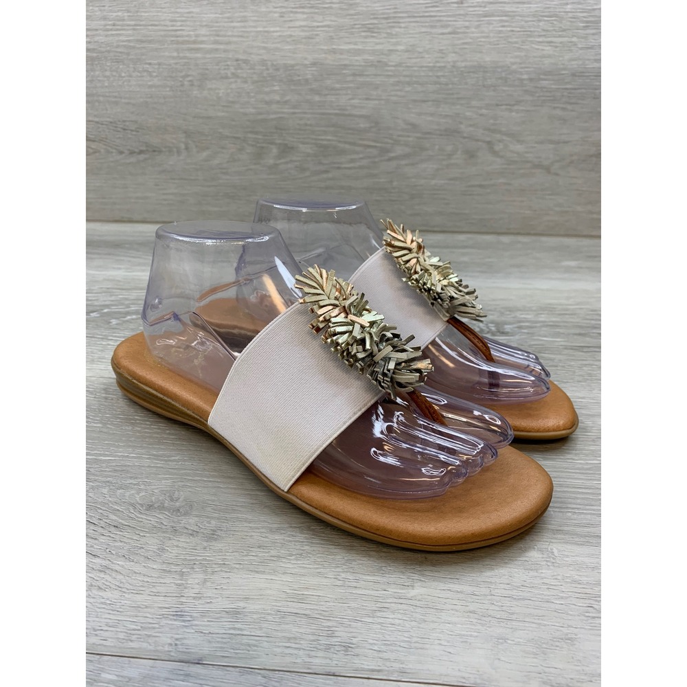 Andre Assous Featherweights Metallic Fringe Elastic Thong Sandals 10 Shoes